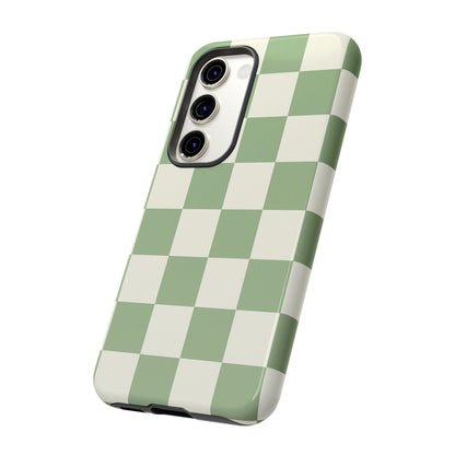 Sage Green Checkerboard Phone Case | Minimal Aesthetic Checkered iPhone & Samsung Tough Case