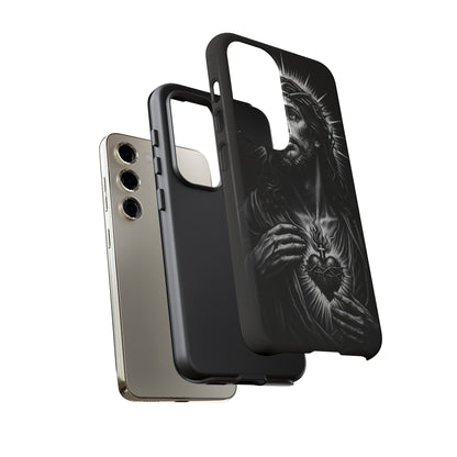 Jesus Sacred Heart Phone Case Black White Christian Faith Aesthetic