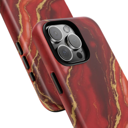 Red Agate Marble Phone Case – Gold Vein Luxury Stone Tough Case (iPhone, Samsung, Pixel)