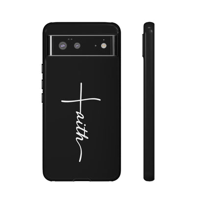 Faith Cross Phone Case, Christian Aesthetic Minimalist Black Matte Case, Religious Gift iPhone Samsung Cover