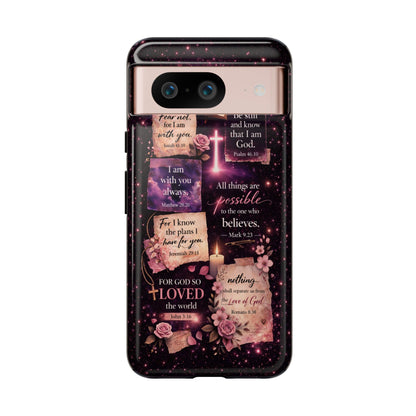 Christian Bible Verse Phone Case Pink Floral Faith Tough Protective Cover Gift