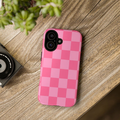 Pink Checkerboard Phone Case – Cute Aesthetic Tough Case for iPhone & Samsung