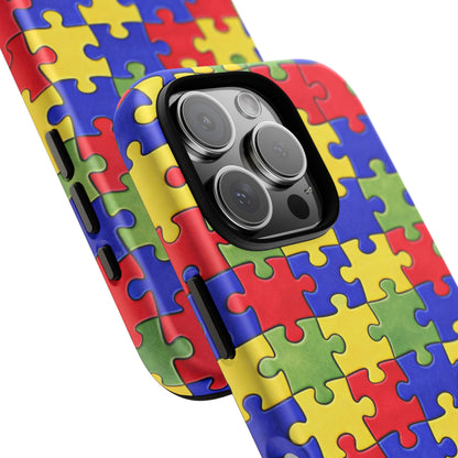 Colorful Puzzle Phone Case, Autism Awareness Jigsaw Design, Tough Protective Case, iPhone & Samsung Case, Vibrant Puzzle Pattern