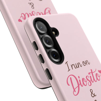 I Run on Diosito y Cafecito Phone Case, Pink Aesthetic Latina Faith Coffee Case, Girly Protective iPhone Samsung Cover