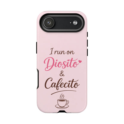 I Run on Diosito y Cafecito Phone Case, Pink Aesthetic Latina Faith Coffee Case, Girly Protective iPhone Samsung Cover