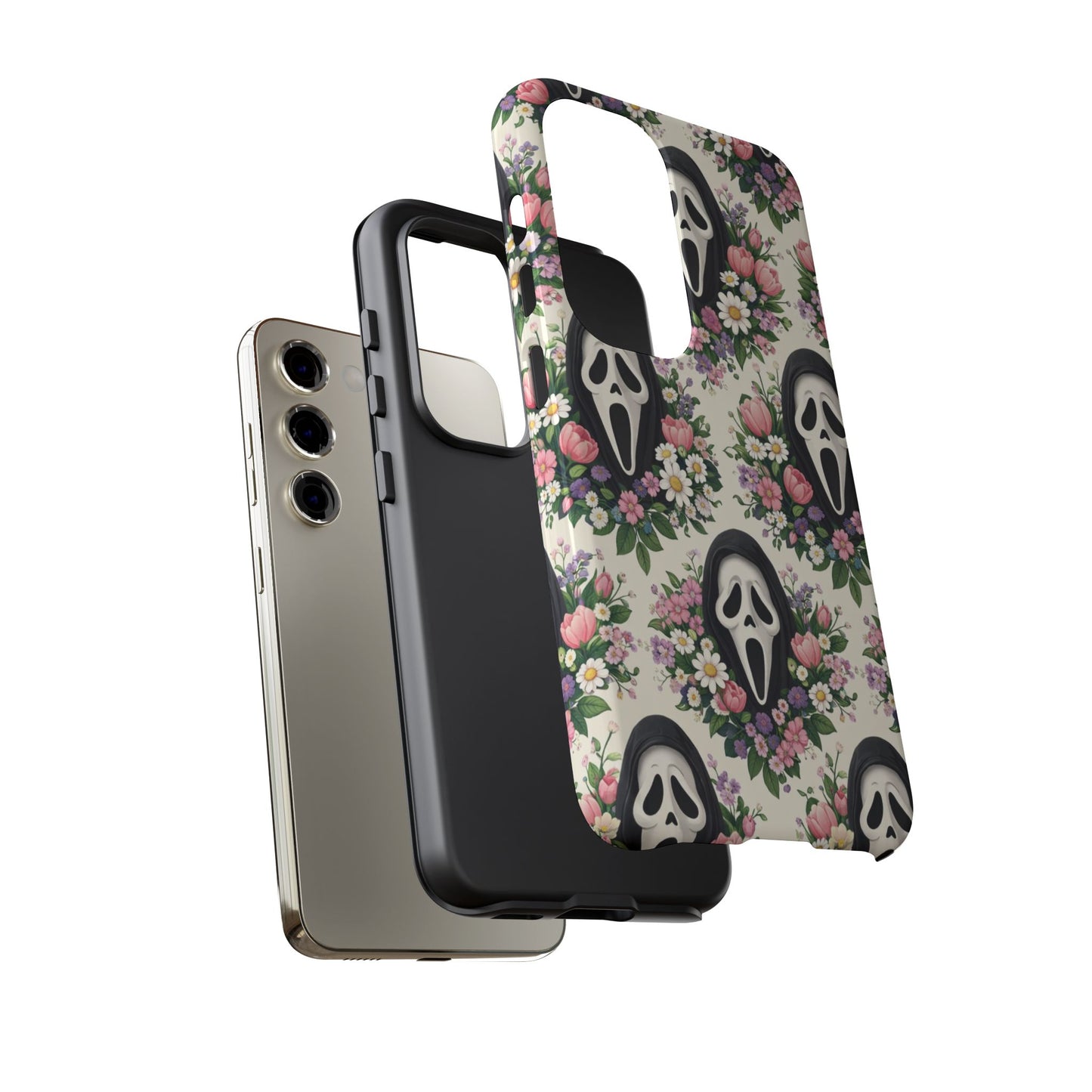 Floral Ghost Face Aesthetic Phone Case – Cute Spooky Tough Cover