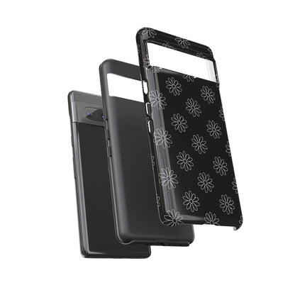 Black Daisy Floral Phone Case – Slim Protective Tough Case for Iphone, Samsung Galaxy and Pixel