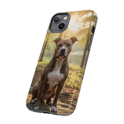 Pitbull Portrait Phone Case | Dog Lover Tough Case, Sunset Forest