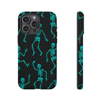 Dancing Teal Skeletons Phone Case | Tough Protective Case for Iphone, Samsung Galaxy and Pixel