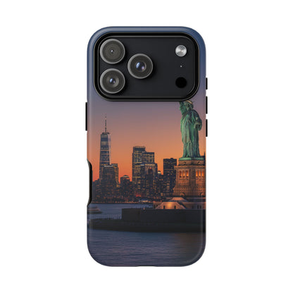 Statue of Liberty Sunset Phone Case – New York City Skyline Travel Aesthetic Tough Case