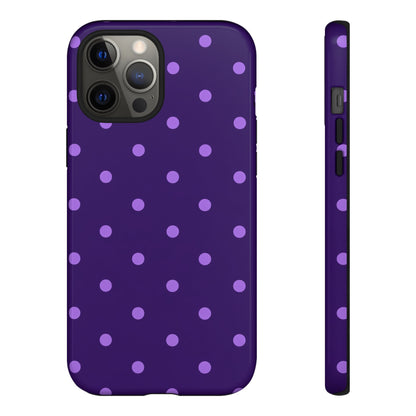 Purple Polka Dot Tough Phone Case – Cute Stylish Durable Protective Cover for Iphone, Samsung Galaxy and Pixel