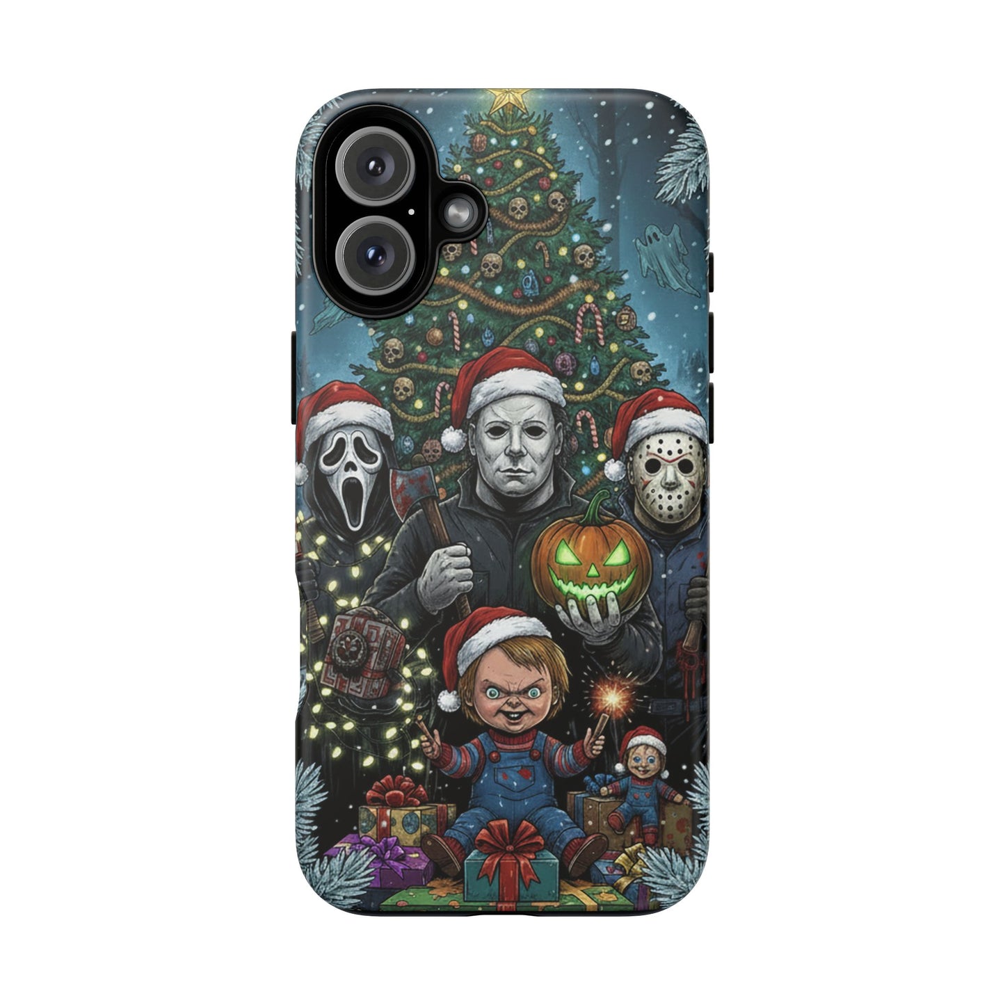 Christmas Horror Phone Case – Festive Slasher Collage Tough Case (iPhone, Samsung, Pixel)