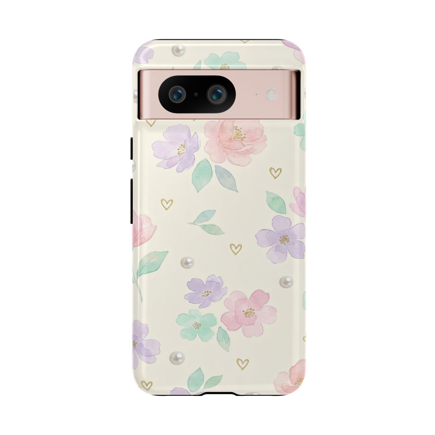 Pastel Floral Phone Case – Coquette Watercolor Flower Hearts Tough Case (iPhone, Samsung, Pixel)