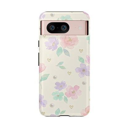 Pastel Floral Phone Case – Coquette Watercolor Flower Hearts Tough Case (iPhone, Samsung, Pixel)