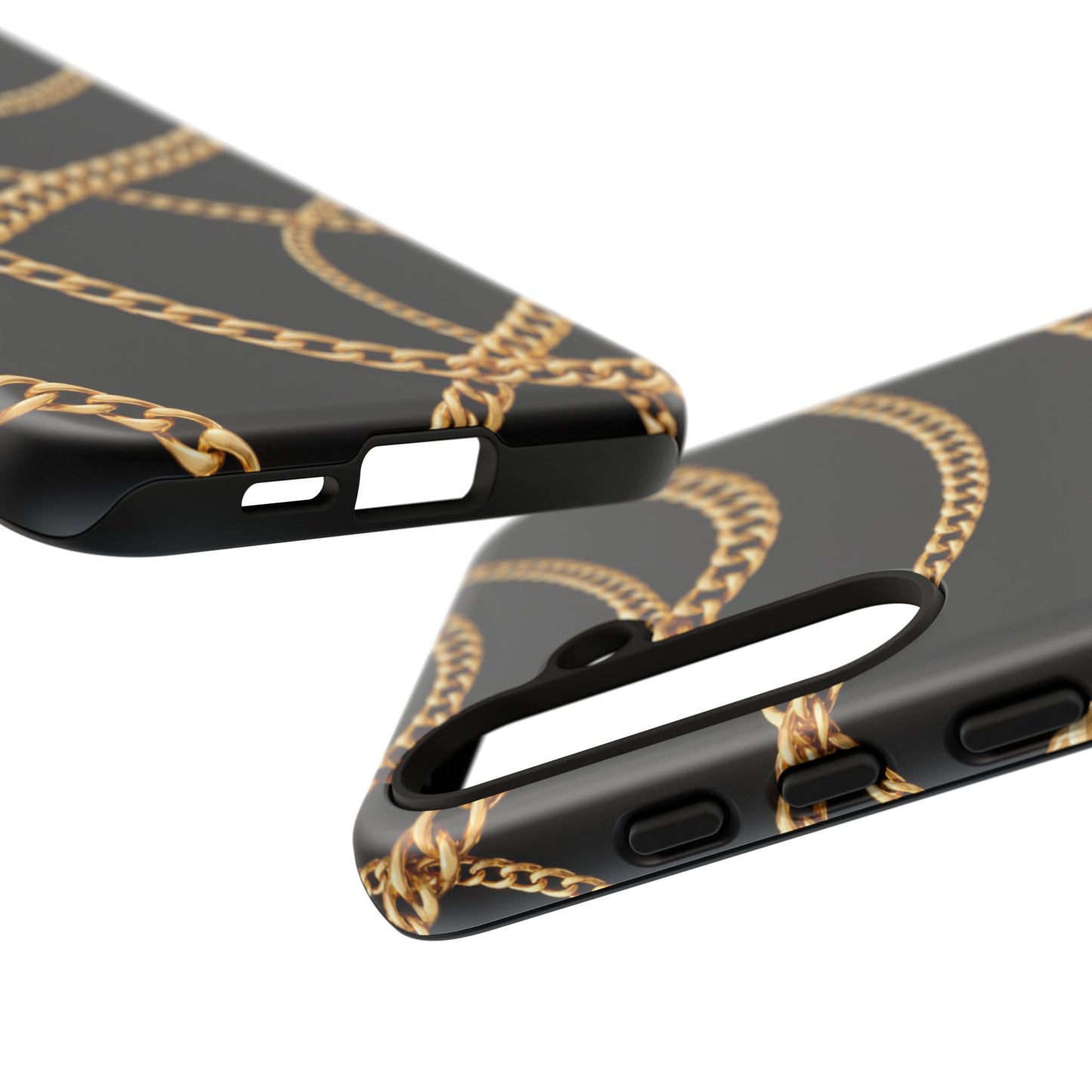 Luxury Gold Chain Phone Case – Black Designer Style Tough Protective Cover for Iphone, Samsung Galaxy and Pixel