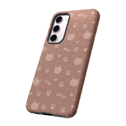 Cute Cat Pattern Phone Case | Paw Prints, Fishbone & Yarn Design Tough Case