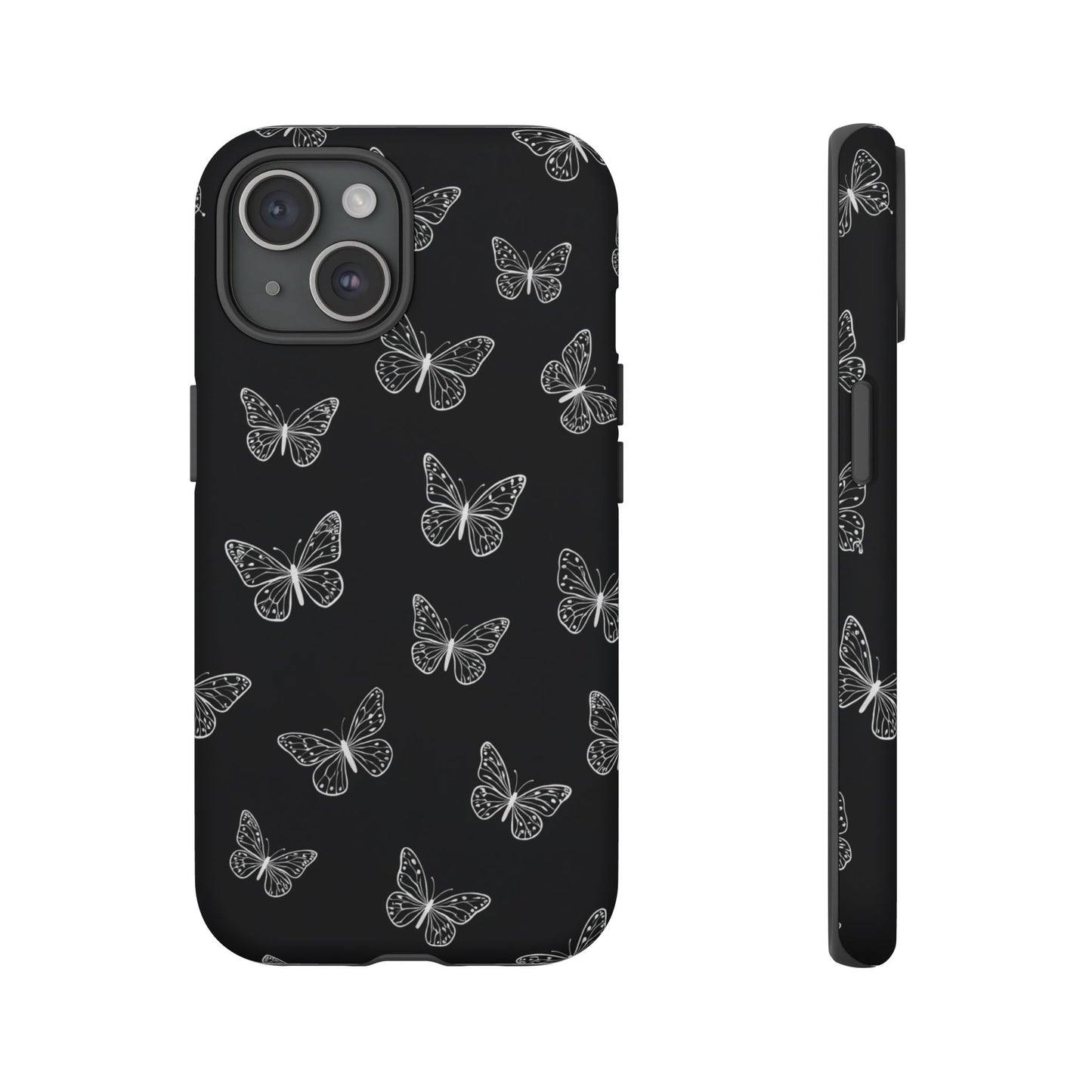 White Butterfly Pattern Phone Case – Dark Aesthetic Monochrome Tough Cover