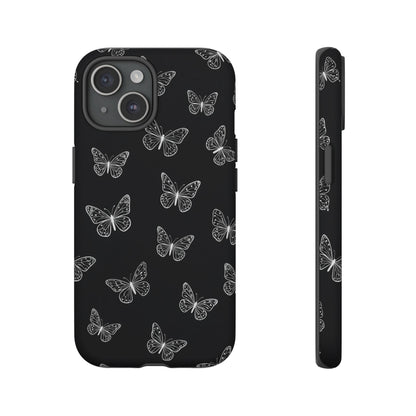 White Butterfly Pattern Phone Case – Dark Aesthetic Monochrome Tough Cover