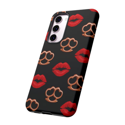 Red Lipstick & Knuckle Duster Phone Case | Bold Kiss Print Tough Protective Cover for Iphone, Samsung Galaxy and Pixel