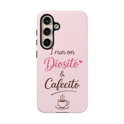 I Run on Diosito y Cafecito Phone Case, Pink Aesthetic Latina Faith Coffee Case, Girly Protective iPhone Samsung Cover