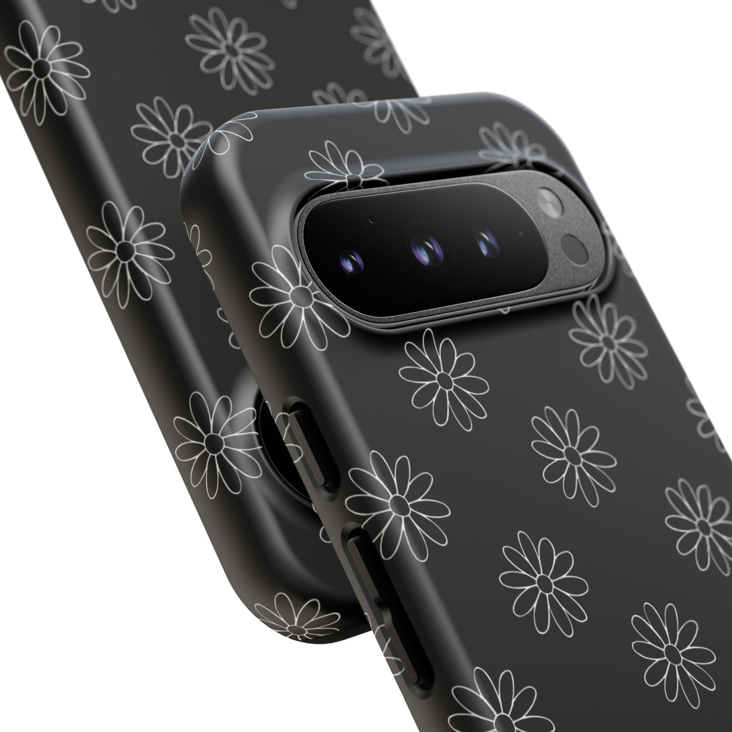 Black Daisy Floral Phone Case – Slim Protective Tough Case for Iphone, Samsung Galaxy and Pixel