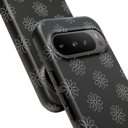 Black Daisy Floral Phone Case – Slim Protective Tough Case for Iphone, Samsung Galaxy and Pixel