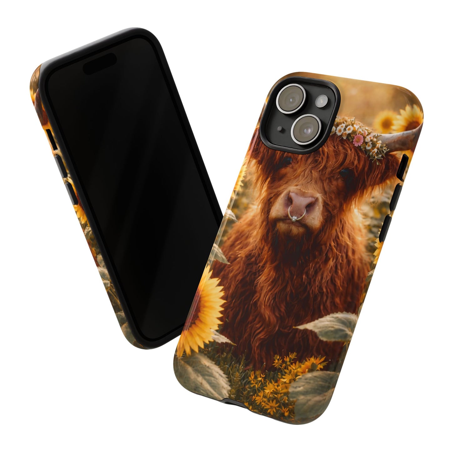 Highland Cow Sunflower Phone Case | Floral Farmhouse iPhone, Samsung Galaxy and Pixel Cover
