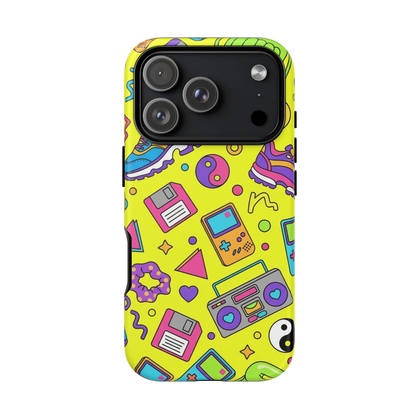 90s Retro Neon Phone Case – Y2K Nostalgia Colorful Icons Tough Protective Case