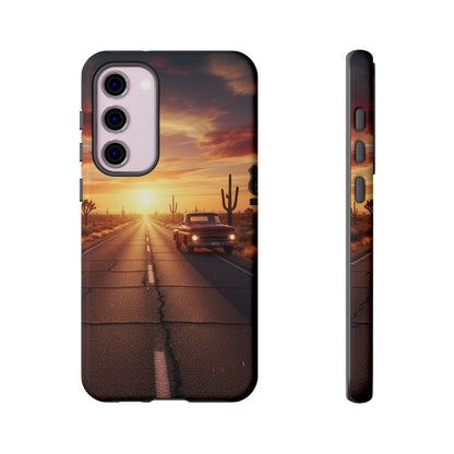 Route 66 Sunset Desert Highway Phone Case – Road Trip Travel Aesthetic Tough Case