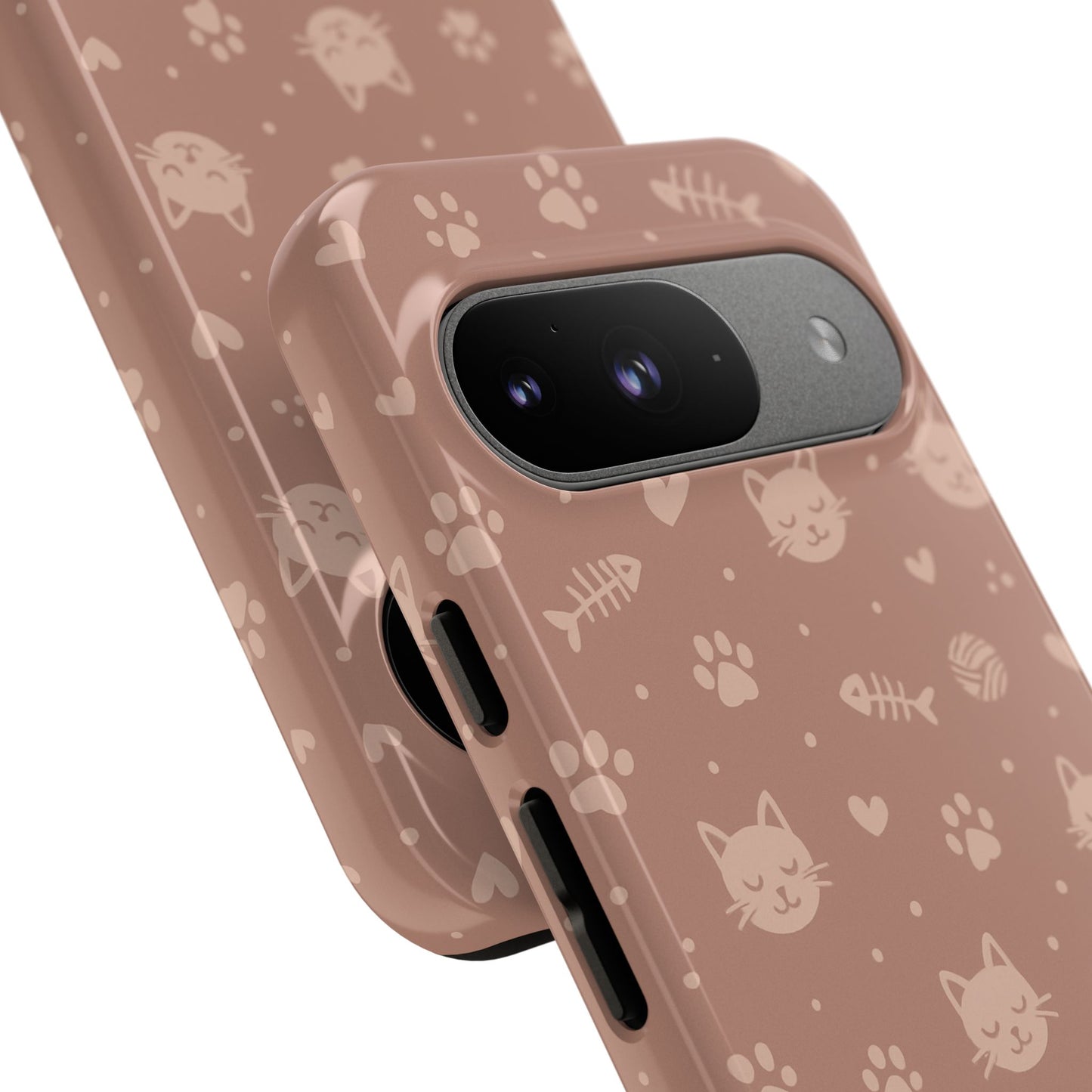 Cute Cat Pattern Phone Case | Paw Prints, Fishbone & Yarn Design Tough Case