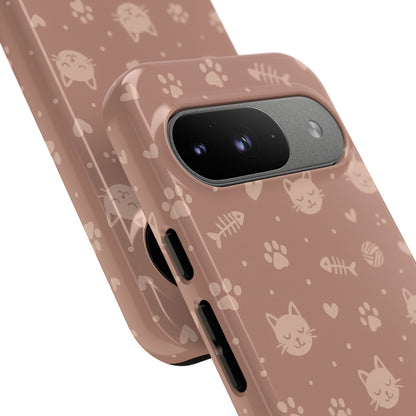 Cute Cat Pattern Phone Case | Paw Prints, Fishbone & Yarn Design Tough Case