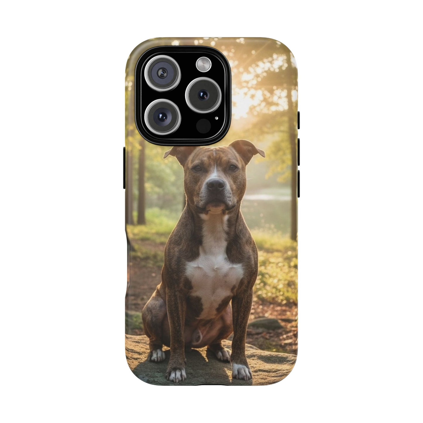 Pitbull Portrait Phone Case | Dog Lover Tough Case, Sunset Forest