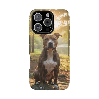 Pitbull Portrait Phone Case | Dog Lover Tough Case, Sunset Forest