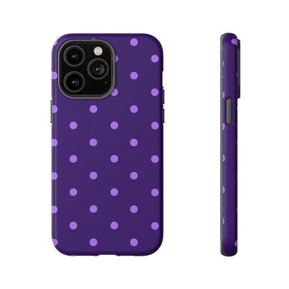 Purple Polka Dot Tough Phone Case – Cute Stylish Durable Protective Cover for Iphone, Samsung Galaxy and Pixel