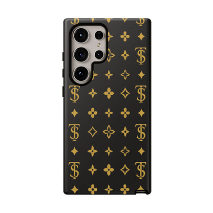 Gold Monogram Pattern Tough Phone Case | Black & Gold Luxury Design for Iphone, Samsung Galaxy and Pixel
