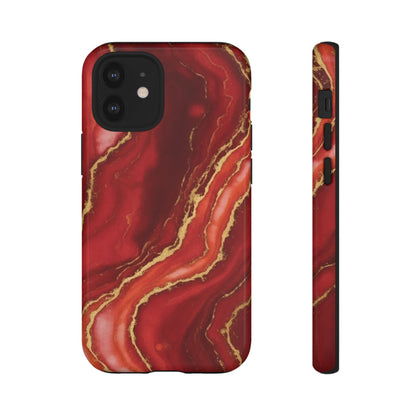 Red Agate Marble Phone Case with Gold Veins – Luxury Tough iPhone & Samsung Case