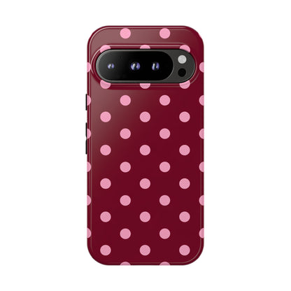 Pink Polka Dot Phone Case – Cute Aesthetic Tough Protective Phone Cover for Iphone, Samsung Galaxy and Pixel