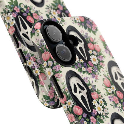 Floral Ghost Face Aesthetic Phone Case – Cute Spooky Tough Cover