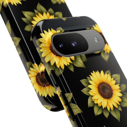 Sunflower Floral Tough Phone Case – Black Background Protective Cover for Iphone, Samsung Galaxy and Pixel