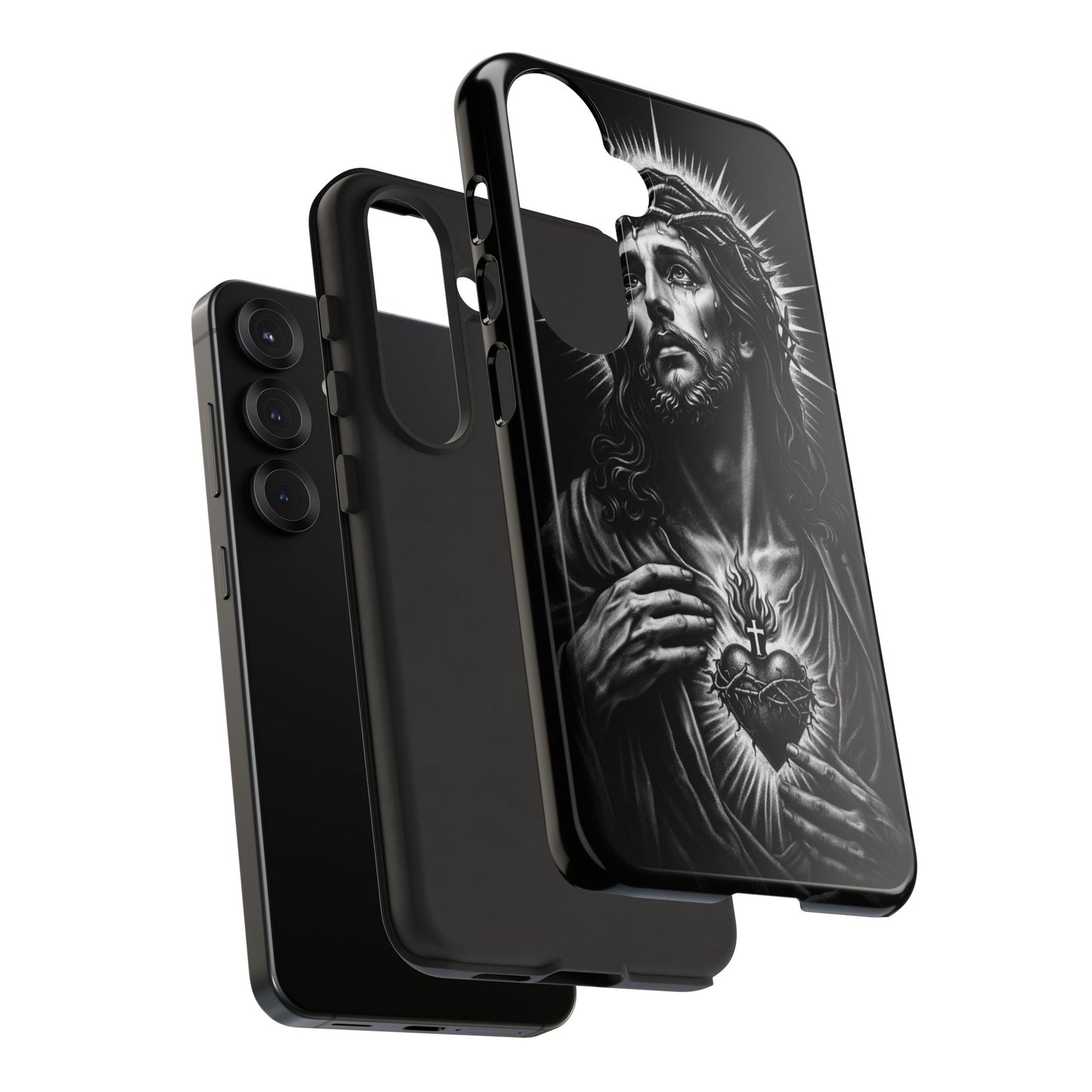 Jesus Sacred Heart Phone Case Black White Christian Faith Aesthetic