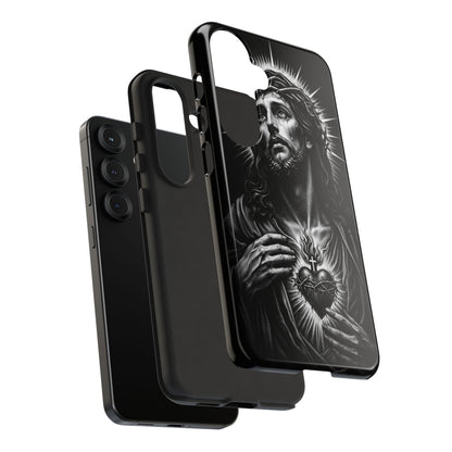 Jesus Sacred Heart Phone Case Black White Christian Faith Aesthetic