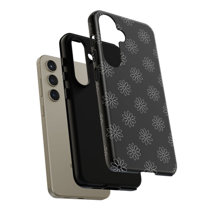 Black Daisy Floral Phone Case – Slim Protective Tough Case for Iphone, Samsung Galaxy and Pixel