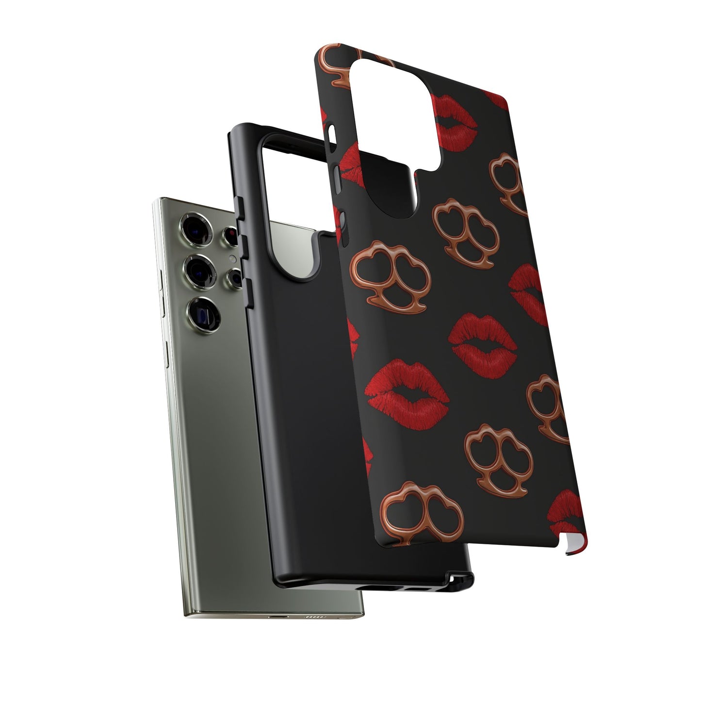 Red Lipstick & Knuckle Duster Phone Case | Bold Kiss Print Tough Protective Cover for Iphone, Samsung Galaxy and Pixel