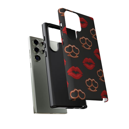 Red Lipstick & Knuckle Duster Phone Case | Bold Kiss Print Tough Protective Cover for Iphone, Samsung Galaxy and Pixel