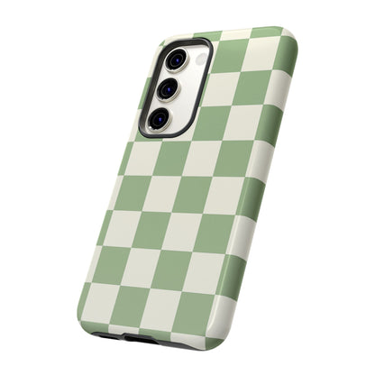 Sage Green Checkerboard Phone Case | Minimal Aesthetic Tough Case