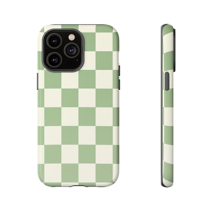 Sage Green Checkerboard Phone Case | Minimal Aesthetic Tough Case