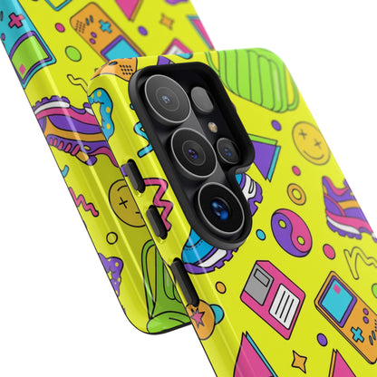 90s Retro Neon Phone Case – Y2K Nostalgia Colorful Icons Tough Protective Case