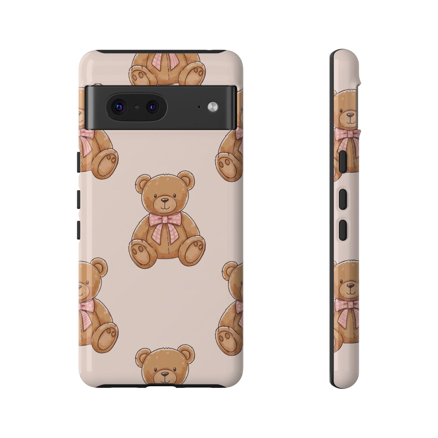 Teddy Bear Phone Case | Cute Coquette Aesthetic Pink Bear Pattern Case | Kawaii Soft Girl iPhone & Samsung Tough Protective Case