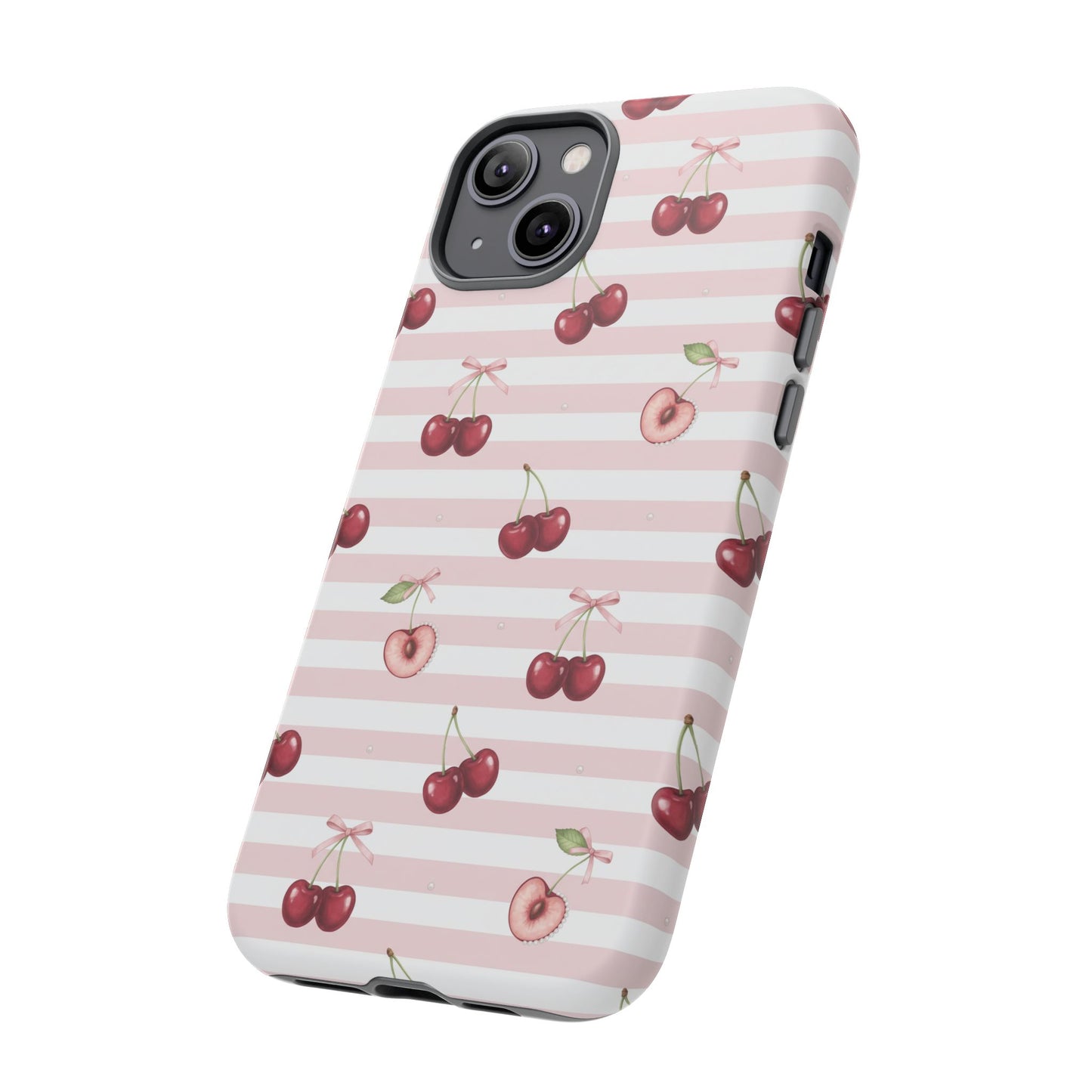 Pink Cherry Stripe Phone Case | Cute Coquette Aesthetic Protective Tough Case