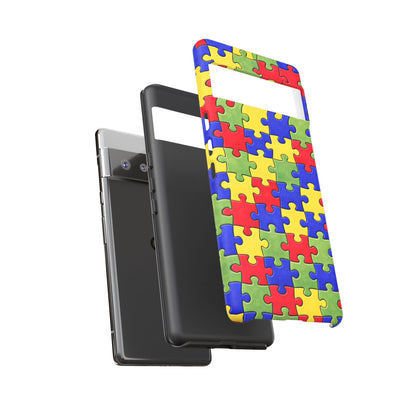 Colorful Puzzle Phone Case, Autism Awareness Jigsaw Design, Tough Protective Case, iPhone & Samsung Case, Vibrant Puzzle Pattern